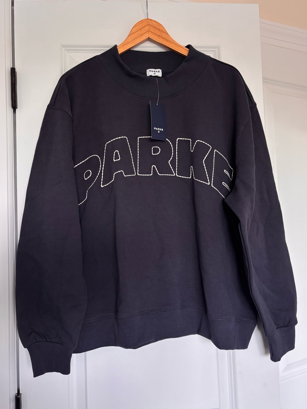 Parke x Target Mockneck Pullover Sweatshirt Navy Blue L/XL Womens Brand New
